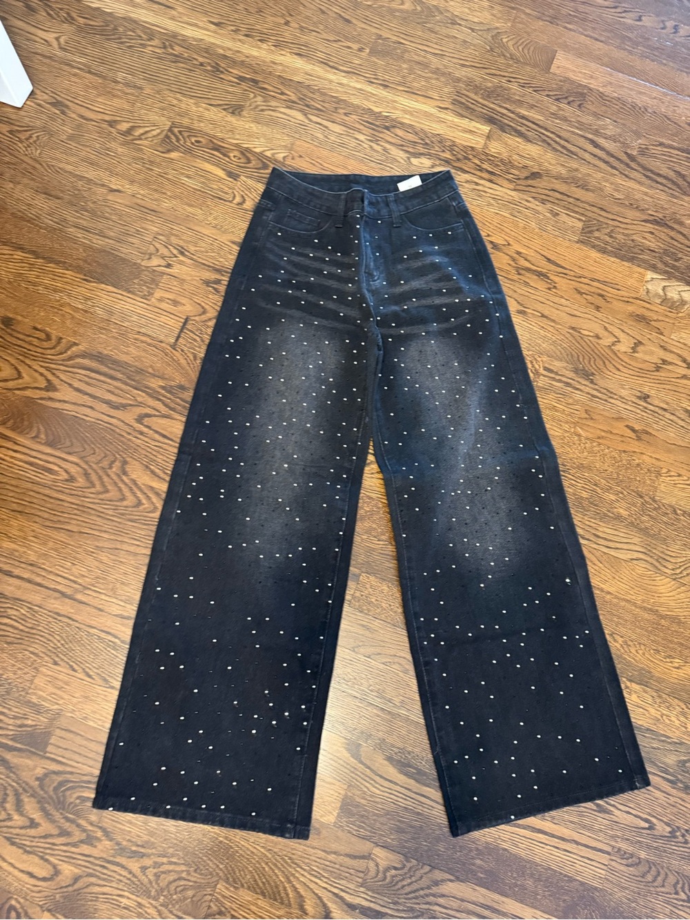Wide Leg Black Jeans with Stud Detail